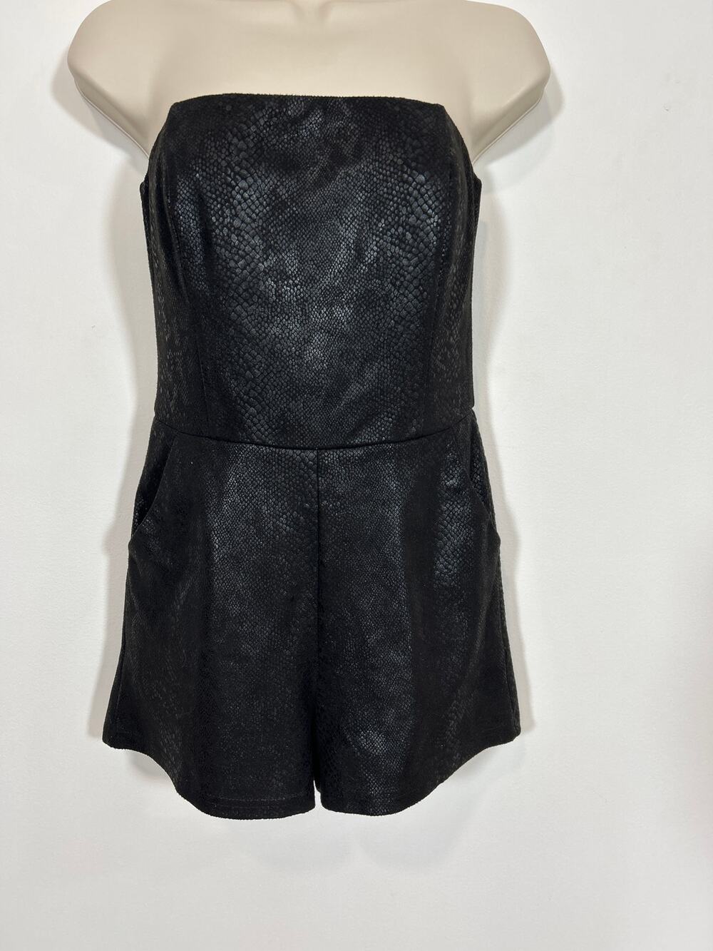 Strapless Snakeskin Romper in Black by Blush Women's Small